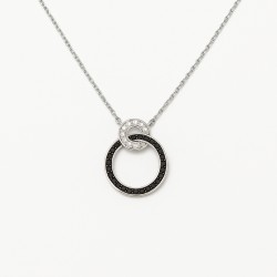 Collier Argent Femme Carador Oxydes de zirconium noir et blanc - Doubles Cercles