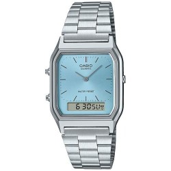 Montre Casio Digital - Acier Argenté Fond Bleu Ciel