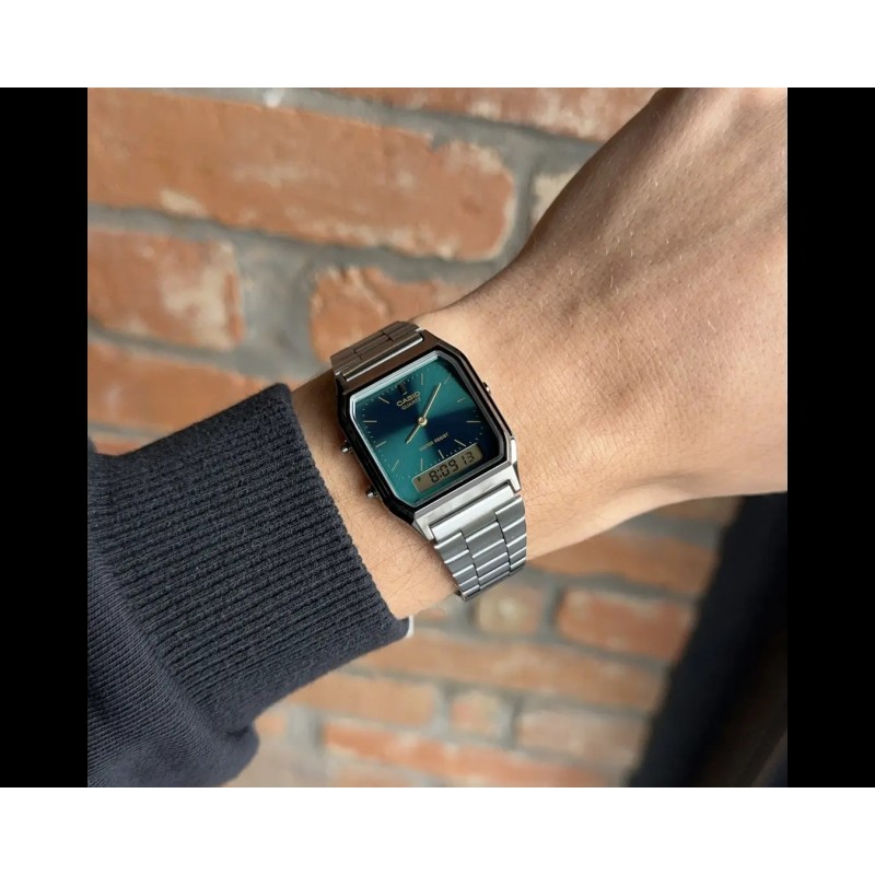 Montre Digitale analogique Casio Acier Noir cadrant Bleu Canard