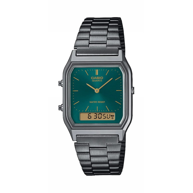 Montre Digitale analogique Casio Acier Noir cadrant Bleu Canard