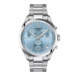 Montre homme Tissot PR100 Chronograph - Acier argenté fond bleu ciel