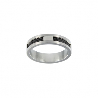 Bague Phebus acier et cable noir 15/0262-N