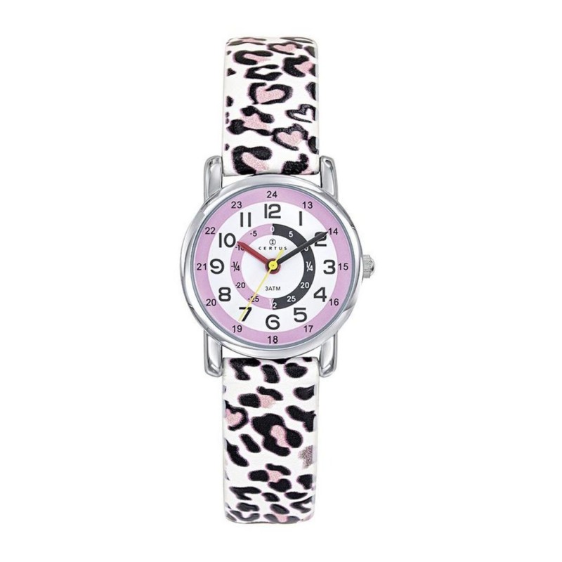 Montre analogique Certus Junior léopard bracelet cuir blanc