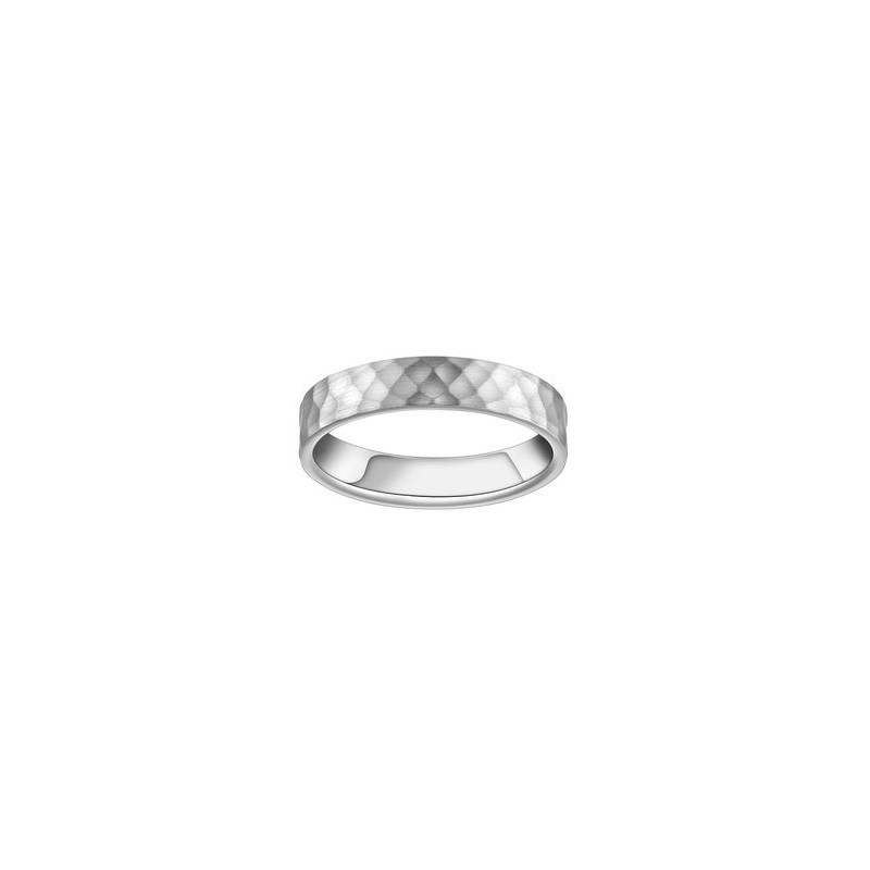 Alliance Or Blanc 750/000 - Ruban Plat Confort Martelee 4mm
