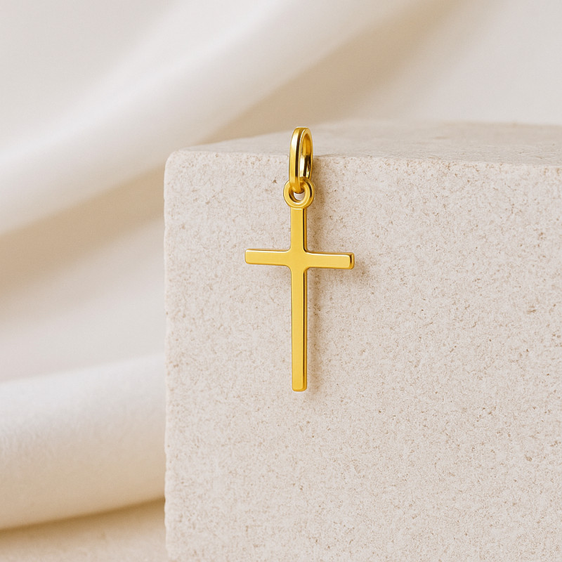 Pendentif Religieux Carador  en relief carré croix en or jaune 750/000