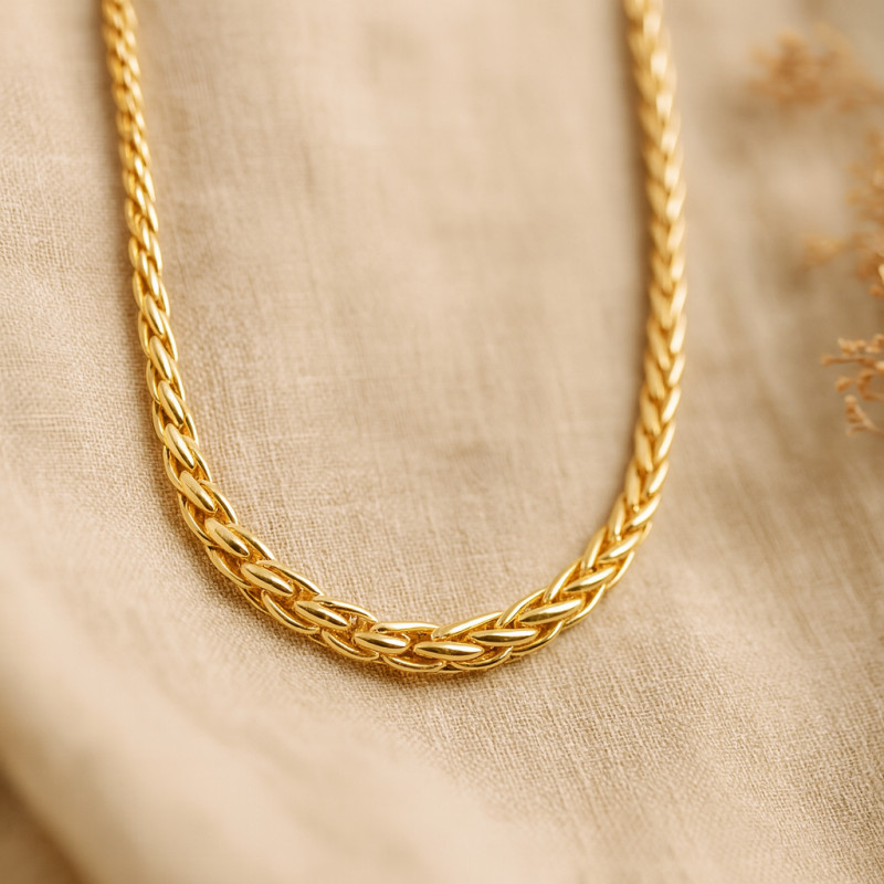 Collier or jaune 750/000 CARADOR en maille palmier fine et large