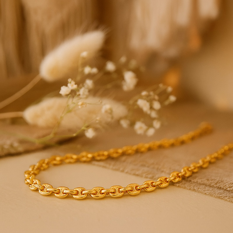 Collier or jaune 750/000 CARADOR en maille grain de café
