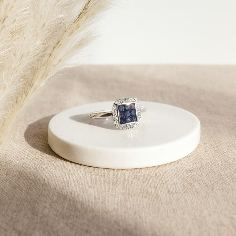 Bague style art déco Carador en  or 750/000, Diamants et Saphir