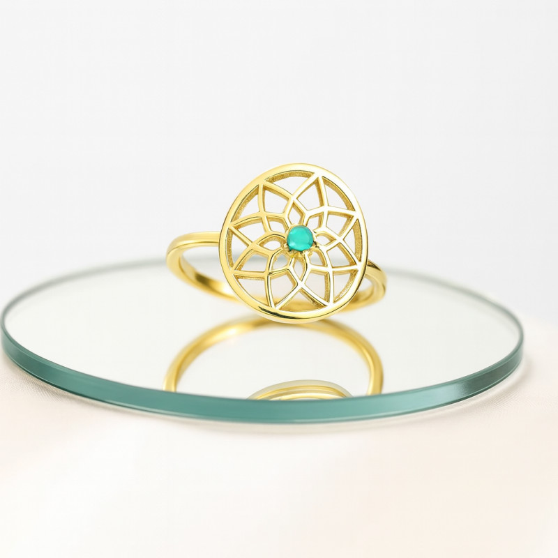 Bague - Carador - Plaqué Or - Arabesque et Turquoise