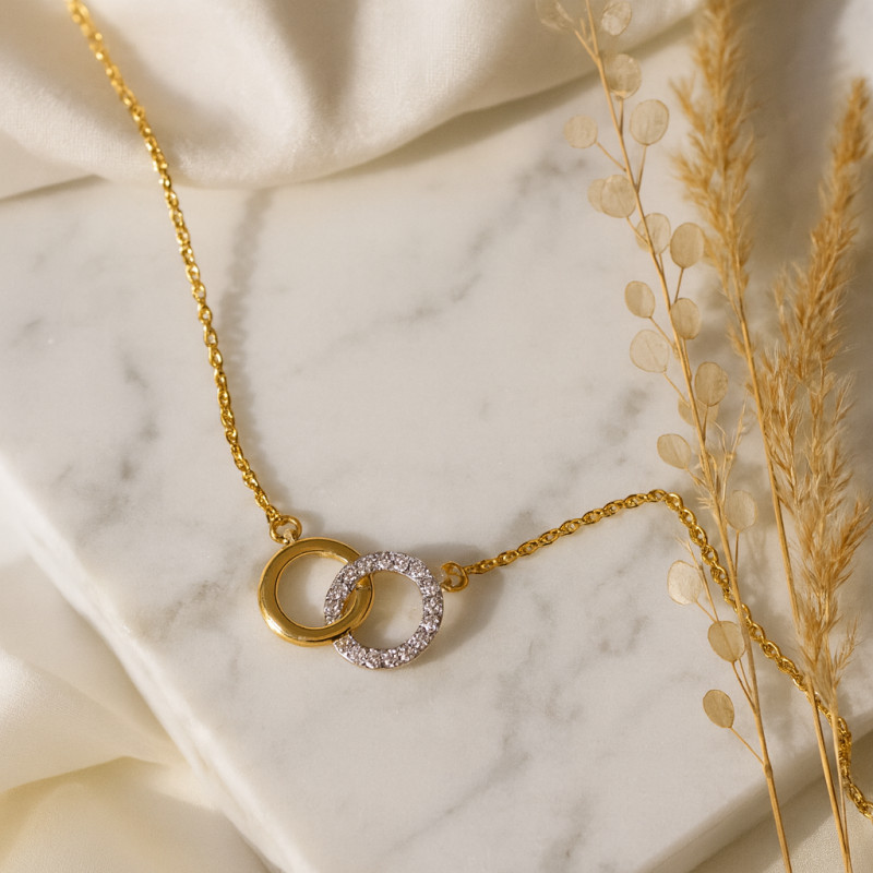 Collier Femme Carador anneaux enlacés en or bicolore 750/000 et diamants