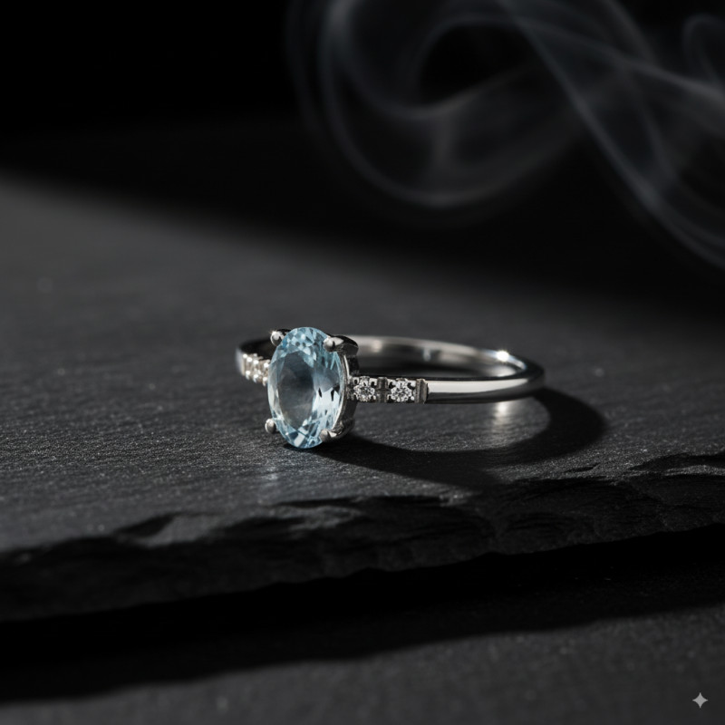 Bague Femme Aigue Marine Diamant en Or 750 Blanc