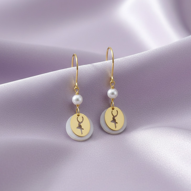 Boucles d'Oreilles Crochets Femme Jourdan Or 375/000 Pampille Nacre et Perle blanche