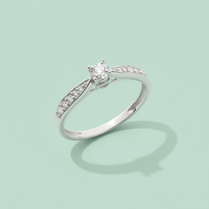 Solitaire accompagné Carador en Or Blanc 375/000 et Diamant