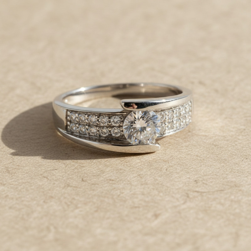 Bague solitaire accompagné femme Carador Or blanc 375/000 et Oxyde de zirconium