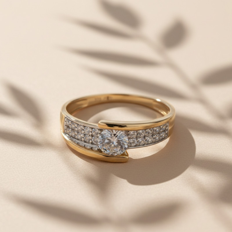 Bague solitaire accompagné femme Carador Or 375/000 et Oxyde de zirconium
