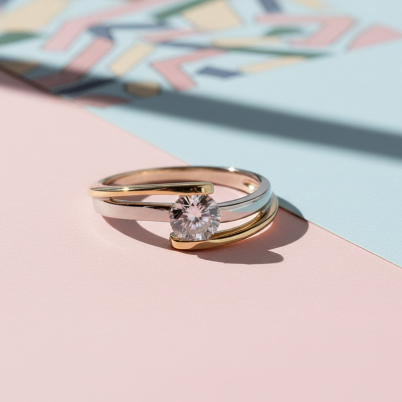 Bague solitaire femme Carador Or 375/000 bicolore et Oxyde de zirconium