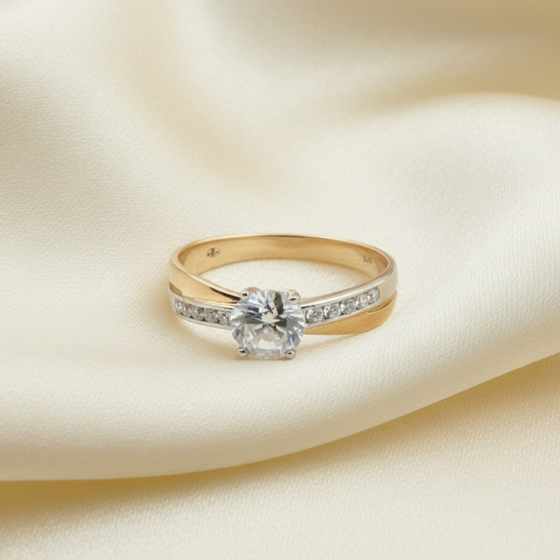 Bague solitaire accompagné femme Carador Or 375/000 bicolore et Oxyde de zirconium