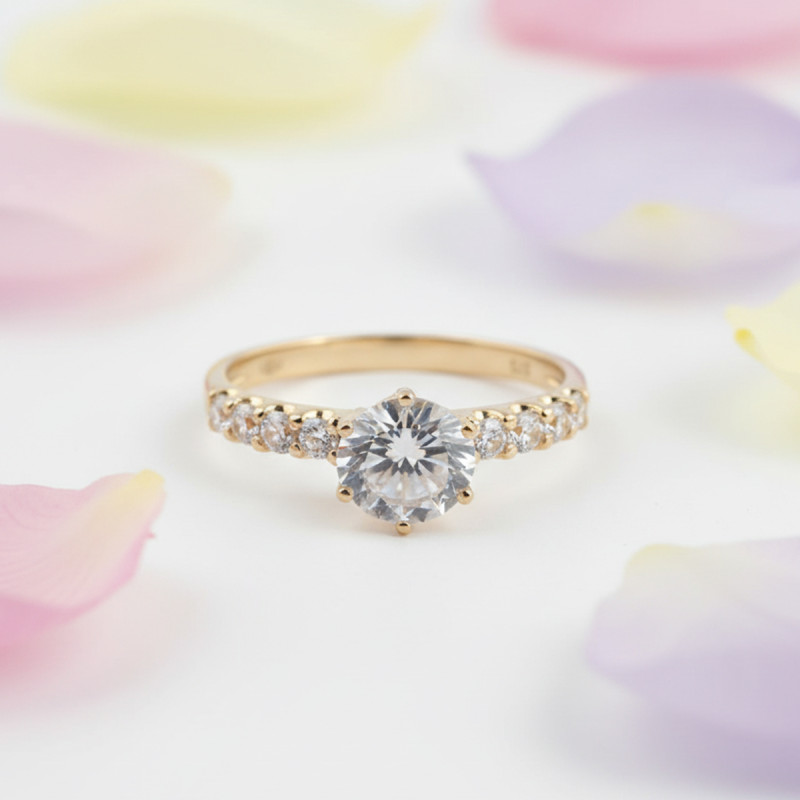 Bague solitaire accompagné femme Carador Or 375/000 et Oxyde de zirconium