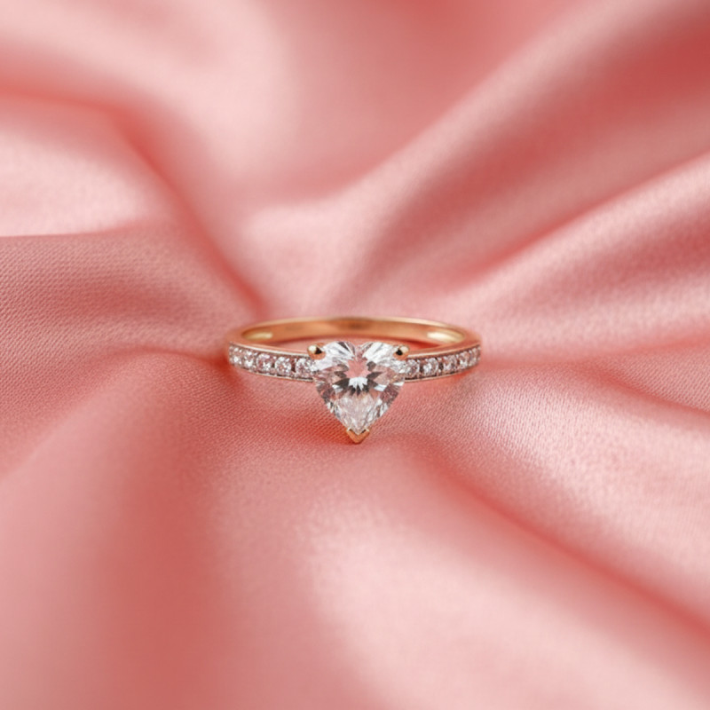 Bague coeur type solitaire accompagné Carador Or 375/000 et Oxyde de zirconium