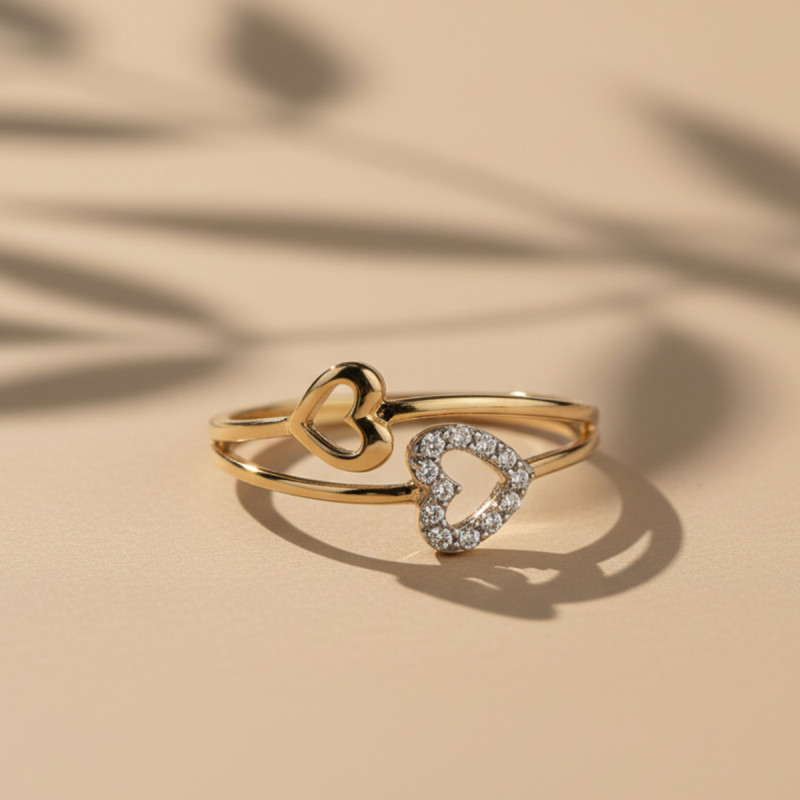 Bague femme double cœur Or 9 Carats 0.05DTS