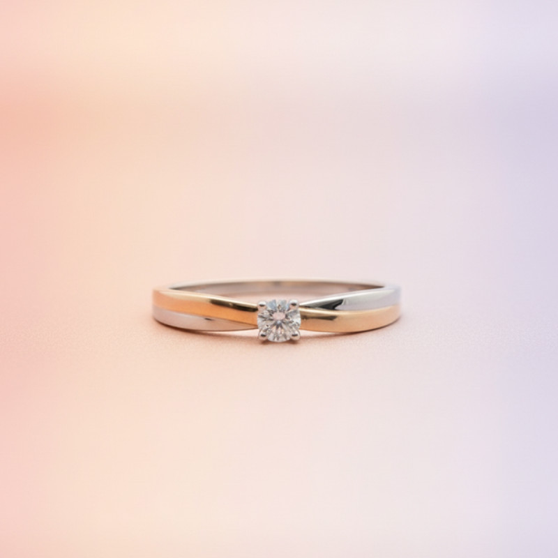 Bague Solitaire Or BICOLORE 9 Carats