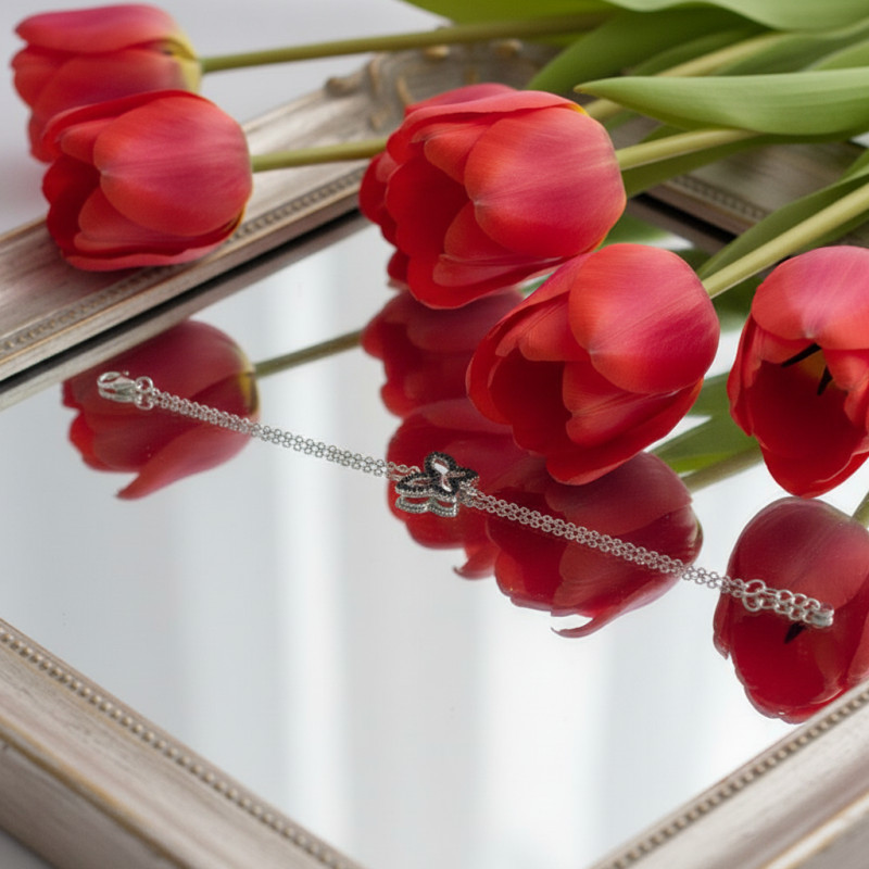 Bracelet Carador - Argent et oxydes de zirconium noir - papillon