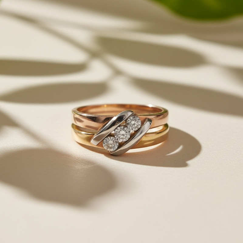 BAGUE DIAMANT TRILOGIE OR TROIS COULEUR