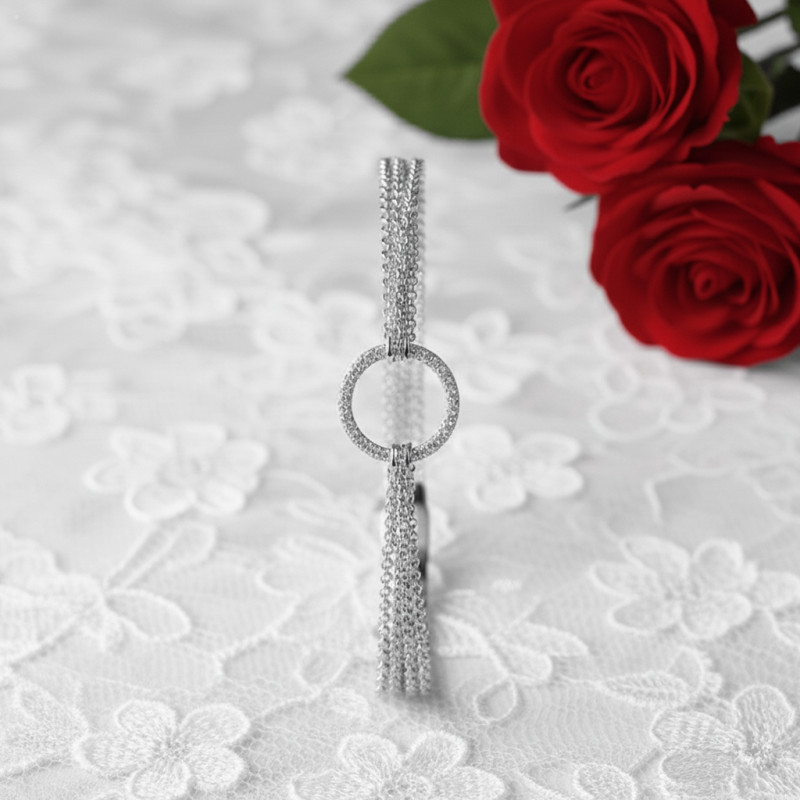 Bracelet femme fantaisie Carador multi chaînes en argent et cercle en oxydes de zirconium