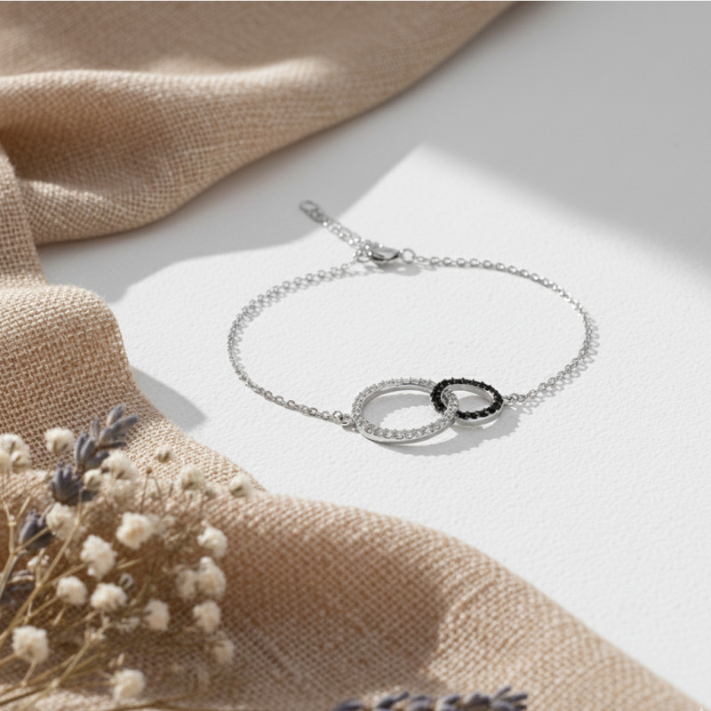 Bracelet souple Carador cercles enlacés argent 925/000 et oxydes de zirconium bicolores