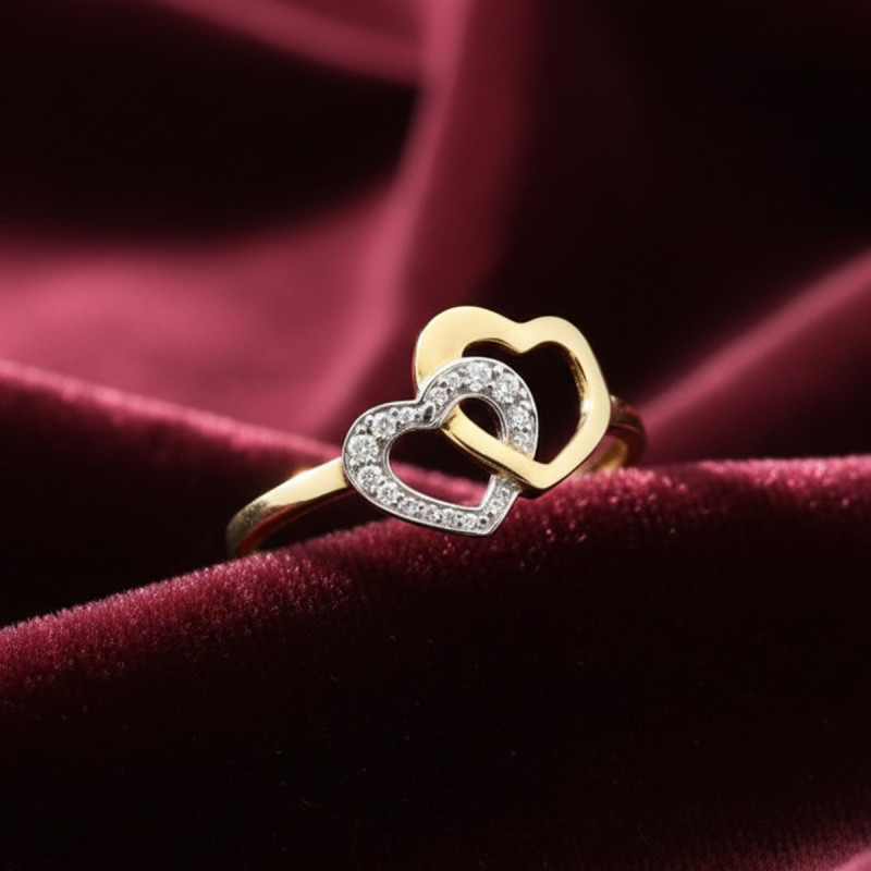 Bague coeurs enlacés Carador en or jaune 750/000 et diamants 0,02 cts