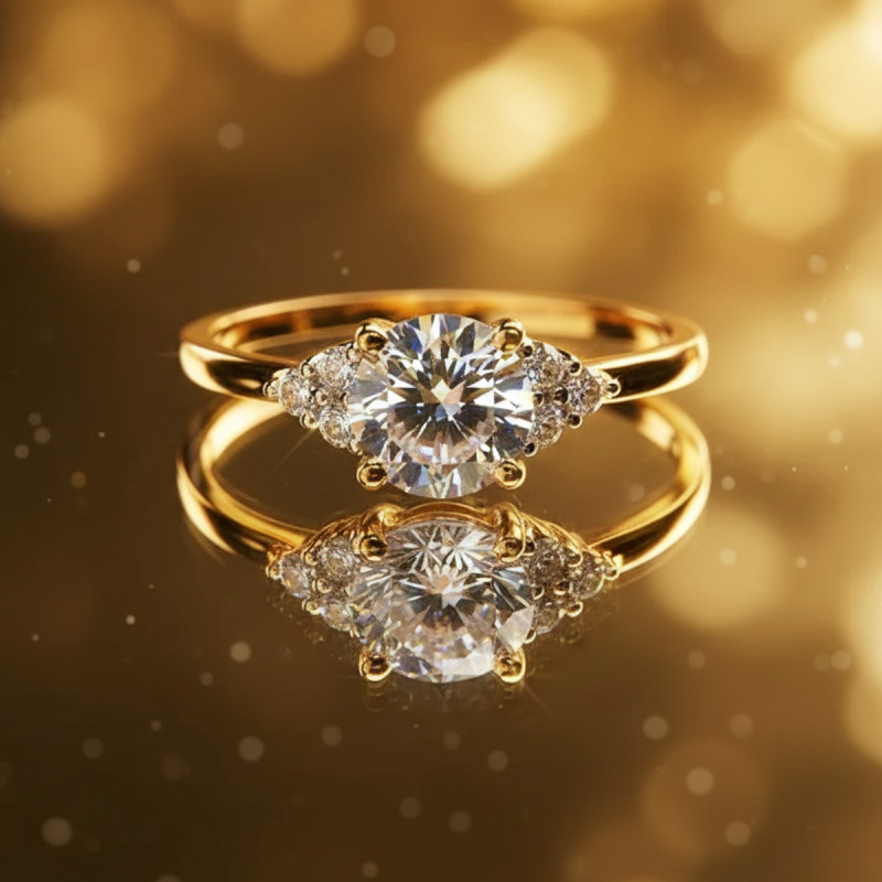 Bague étincelle Carador en or jaune 750/000 et oxydes de zirconium