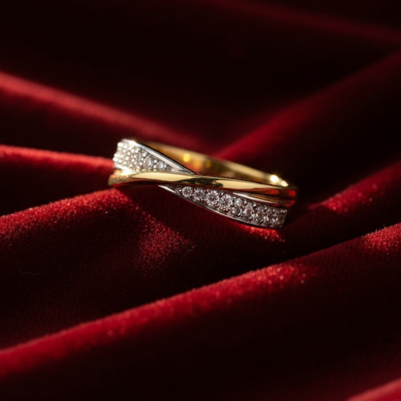 Bague Carador liens croisées or blanc et jaune 750/000 et diamants