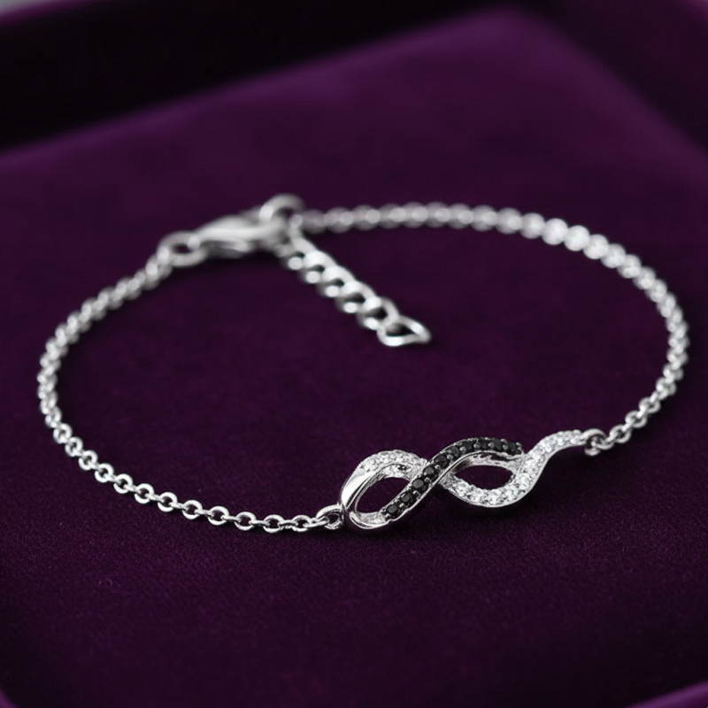 Bracelet Femme Carador motif fantaisie en argent 925/000 et oxydes de zirconium noirs et blancs