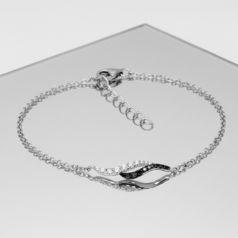 Bracelet Femme Carador double vagues argent 925/000 et oxydes de ziconium bicolores