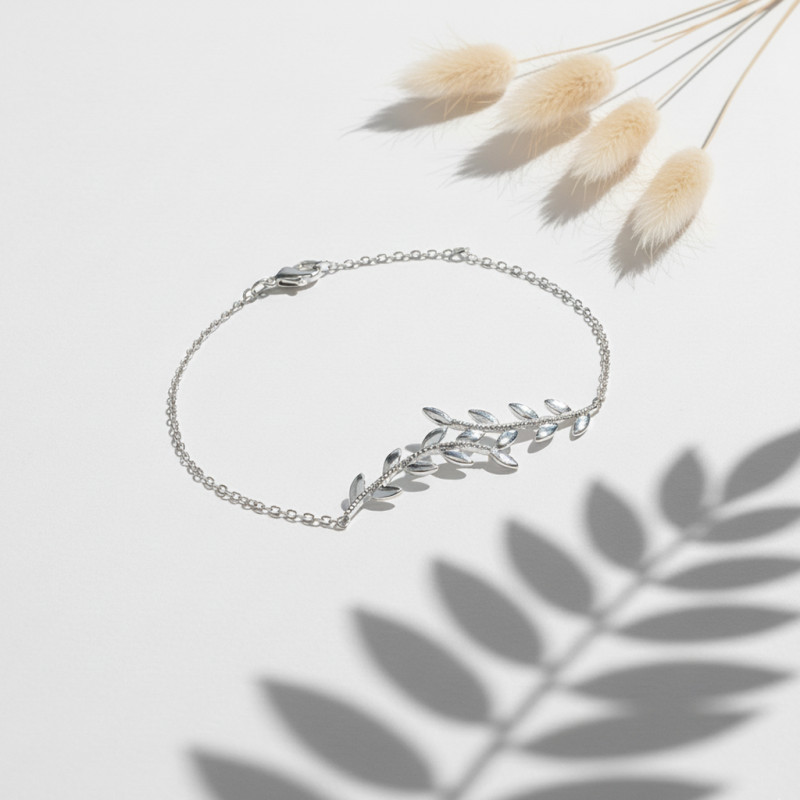 Bracelet Carador - Argent rhodié, motif feuille de Laurier