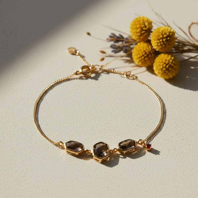 Bracelet Femme Carador - Argent doré et Quartz Fumé
