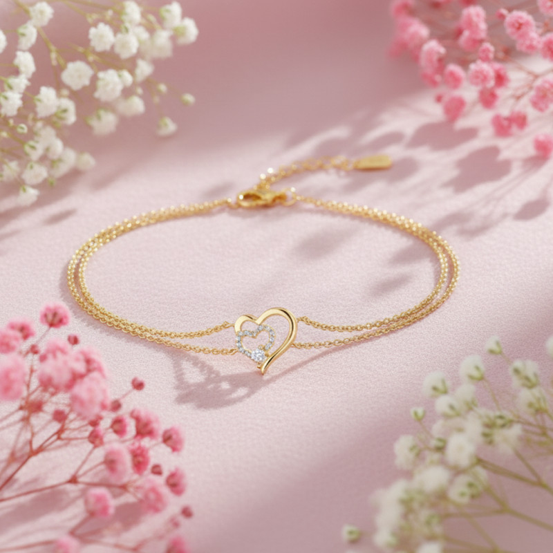 Bracelet Plaqué or Carador - doubles chaînes - cœur