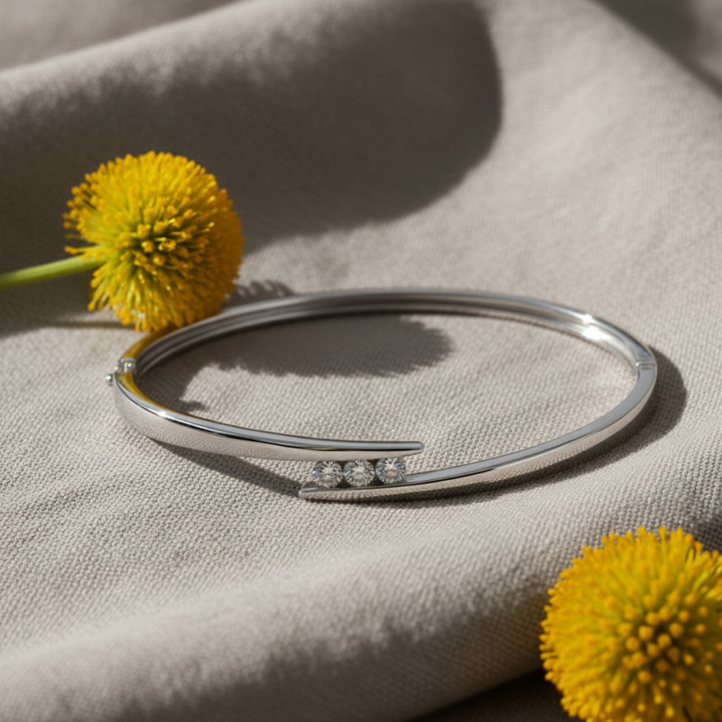 Bracelet Jonc Ouvert Carador - Argent et oxydes de zirconium blanc