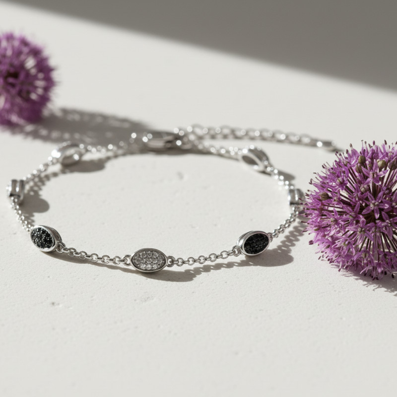 Bracelet Carador - Argent et oxydes de zirconium blanc et noir