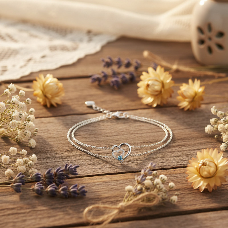 Bracelet Femme Carador - Argent, Oxydes de zirconium et spinelle synthétique bleu - Cœur