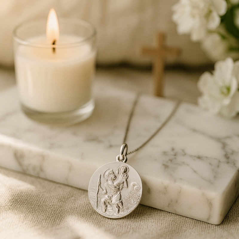 Médaille Carador motif Saint Christophe en Or blanc 375/000