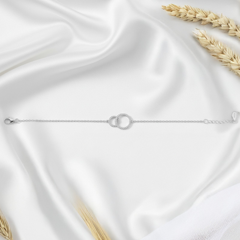 Bracelet Carador - Argent et oxydes de zirconium blanc - doubles cercles