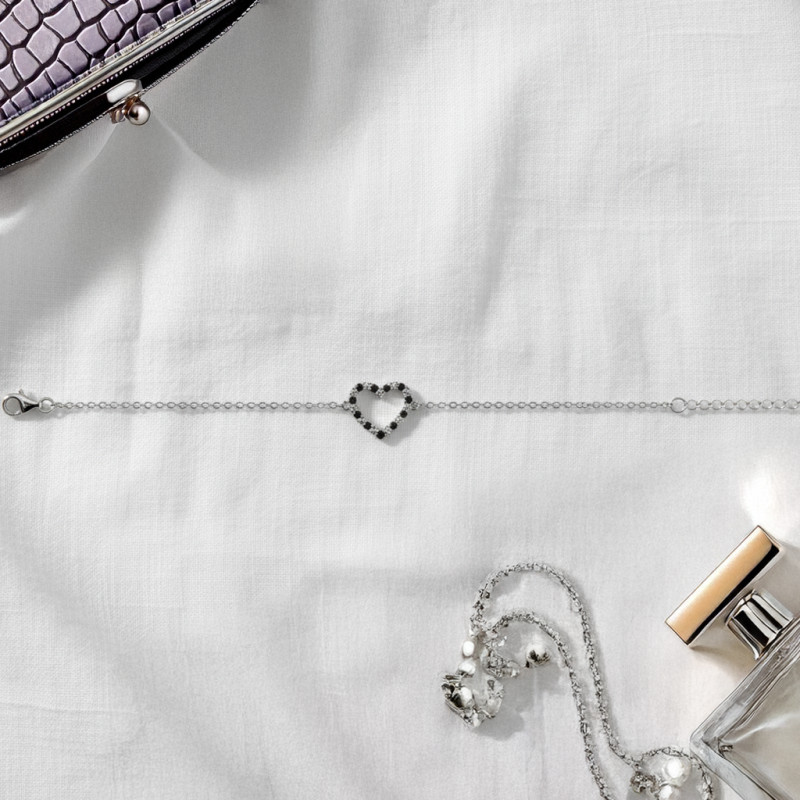 Bracelet Carador - Argent et oxydes de zirconium blanc et noir - cœur