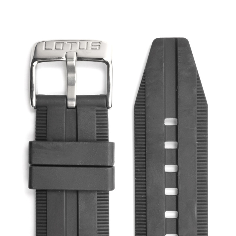 Bracelet de montre Lotus silicone noir boucle argenté
