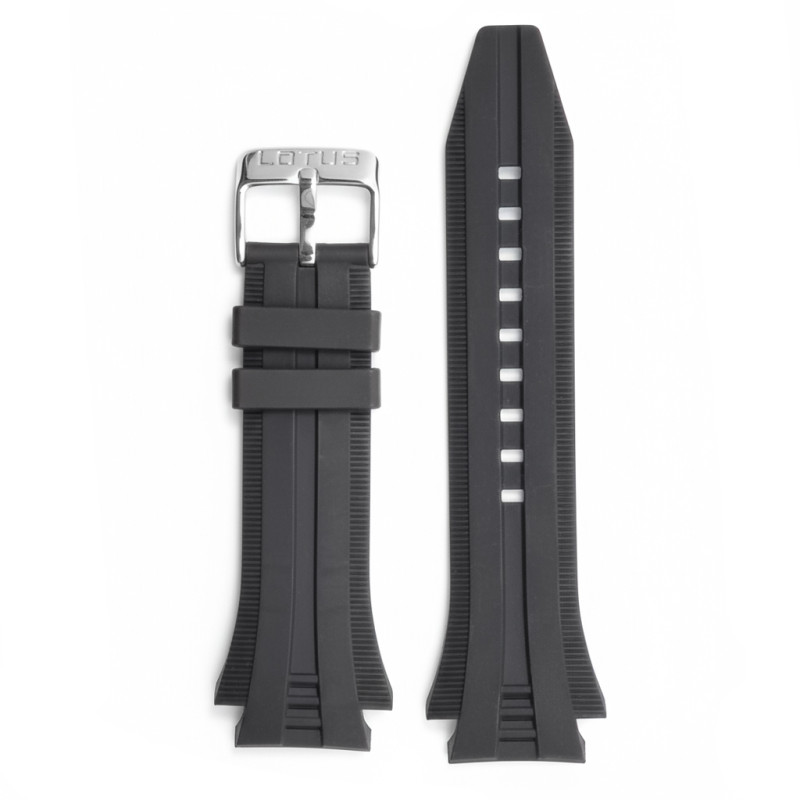 Bracelet de montre Lotus silicone noir boucle argenté