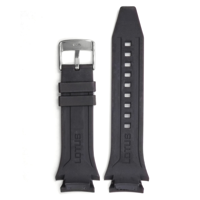 Bracelet de montre Lotus silicone noir boucle argenté