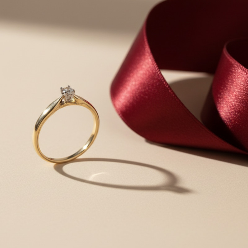 Bague solitaire Carador 4 griffes en or jaune et blanc 375/000 et diamant 0,03 cts