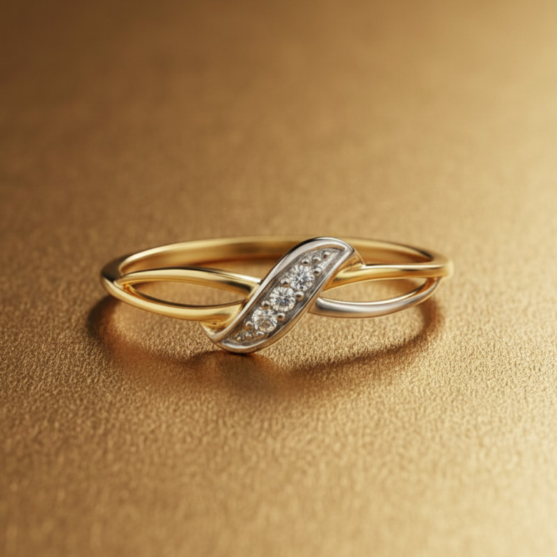 Bague vague empierrée Carador en or jaune et blanc 750/000 et diamants