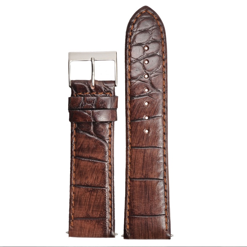 Bracelet de montre Guess cuir marron effet bois boucle argenté