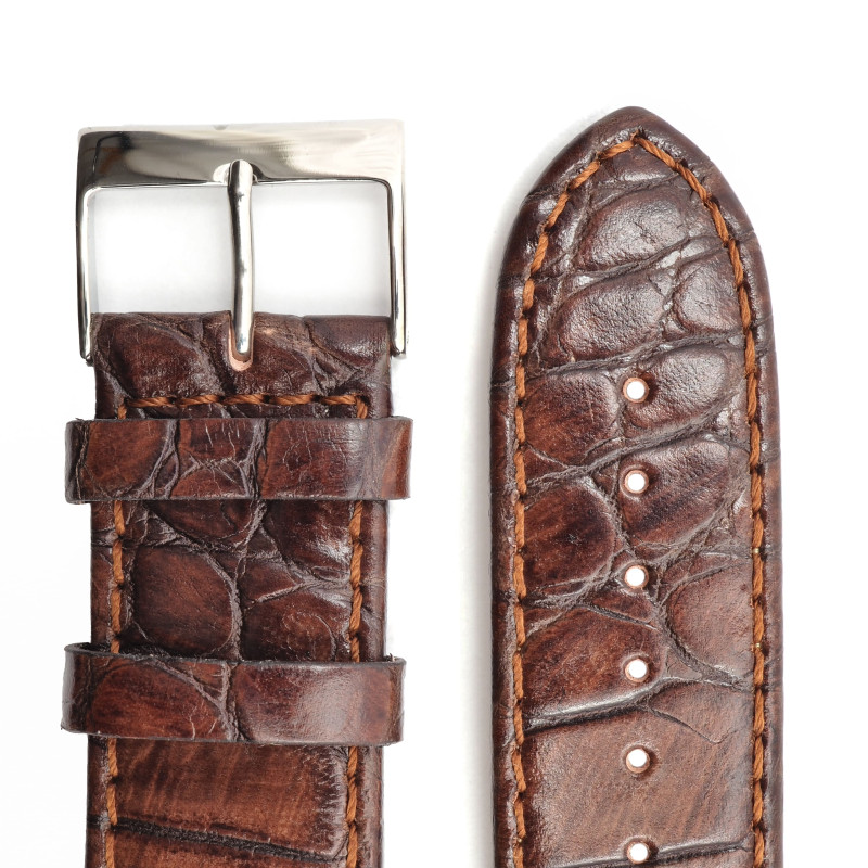 Bracelet de montre Guess cuir marron effet bois boucle argenté